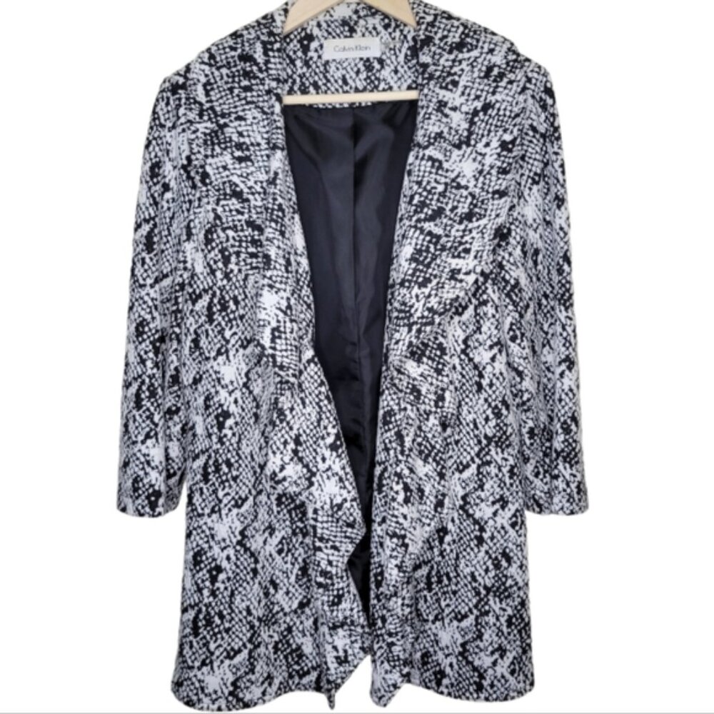 Calvin Klein Black & White Drape Fly Away Open Knit Cardigan Jacket